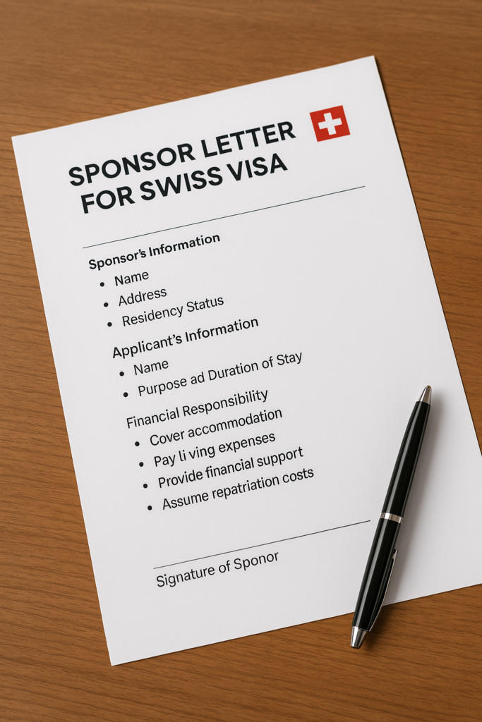 Sponsor Letter for Swiss Visa
